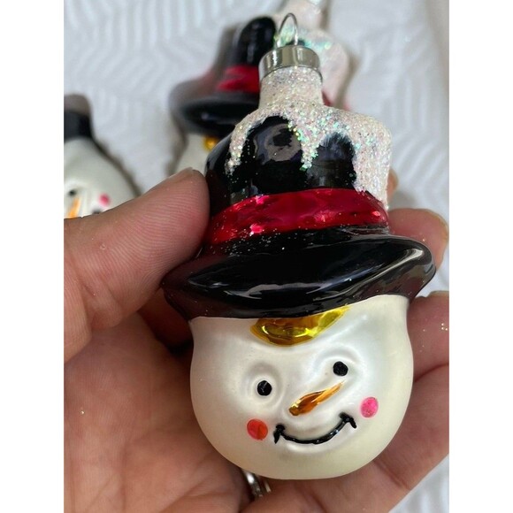 Vintage Christmas Trimmeries  glass ornaments Hand Decorated Snowman Top hat - Picture 7 of 10